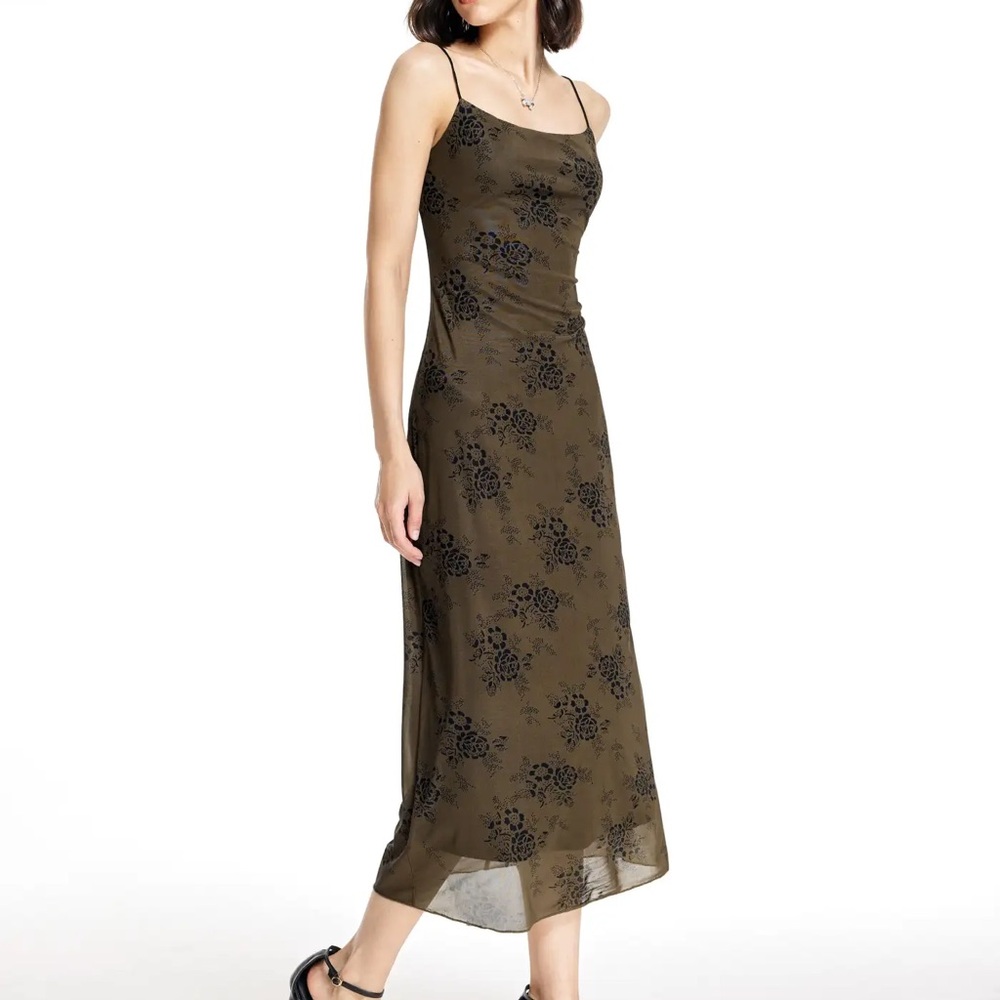 CIDER FLORAL ASYMMETRICAL HEM MESH CAMI MAXI DRESS